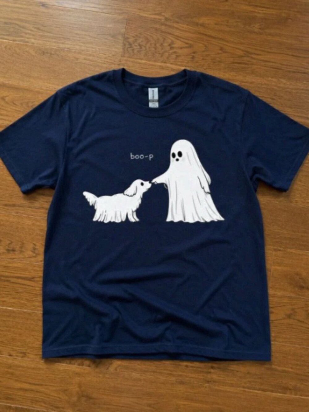 Ghost Boo-p Dog Nose Halloween Graphic Tee Navy